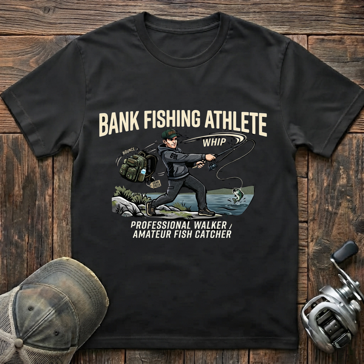 Bank fishing athlete (color) T-Shirt