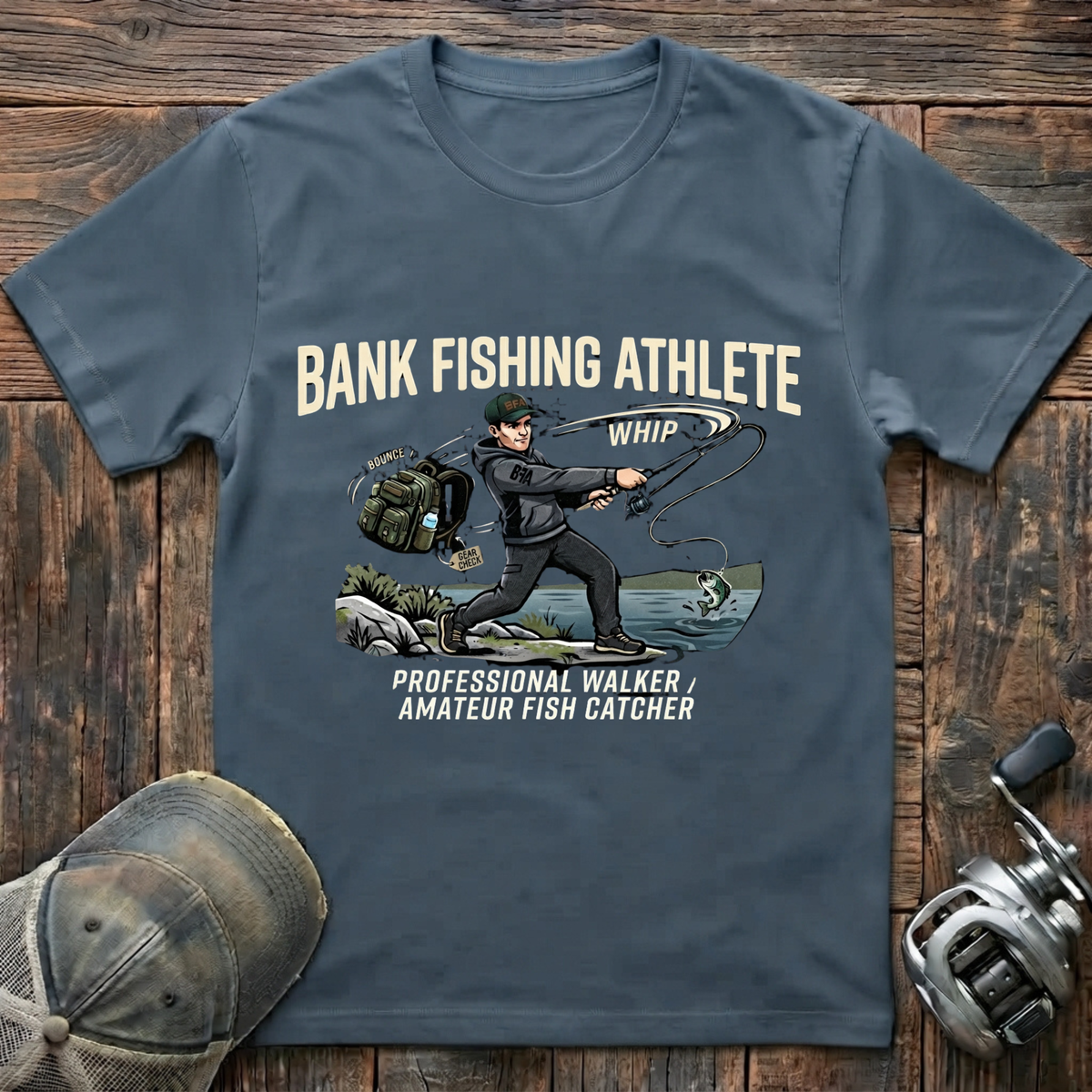 Bank fishing athlete (color) T-Shirt