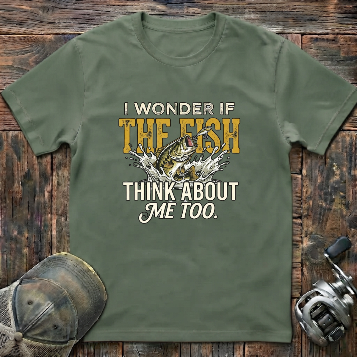 I wonder if the fish think about me too   T-Shirt