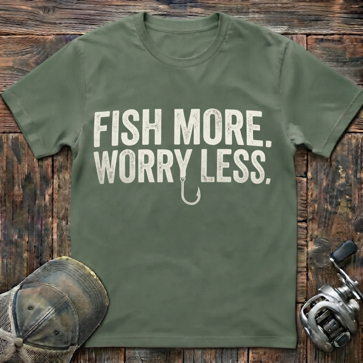 Fish more worry less  T-Shirt