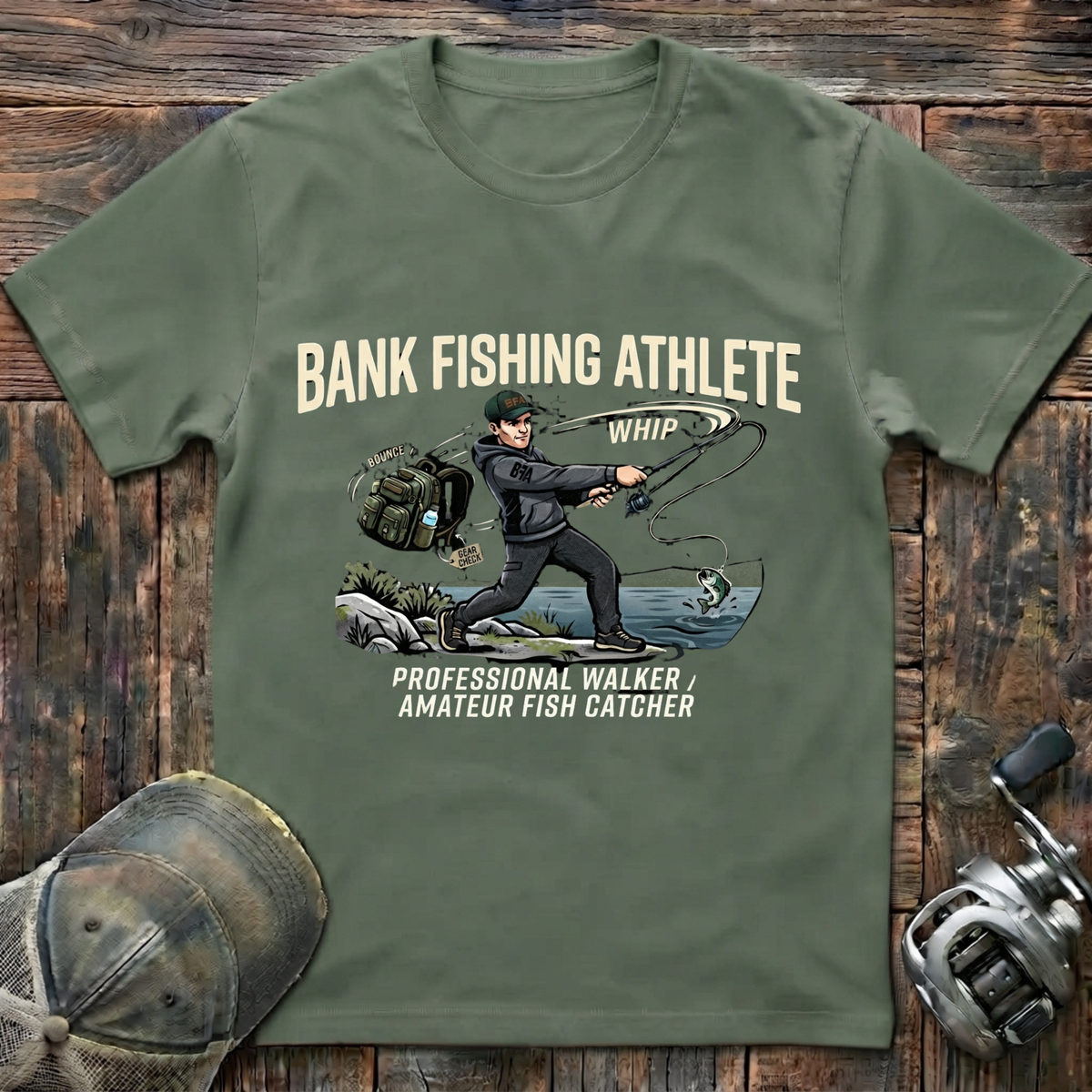 Bass fishing athlete in color T-Shirt