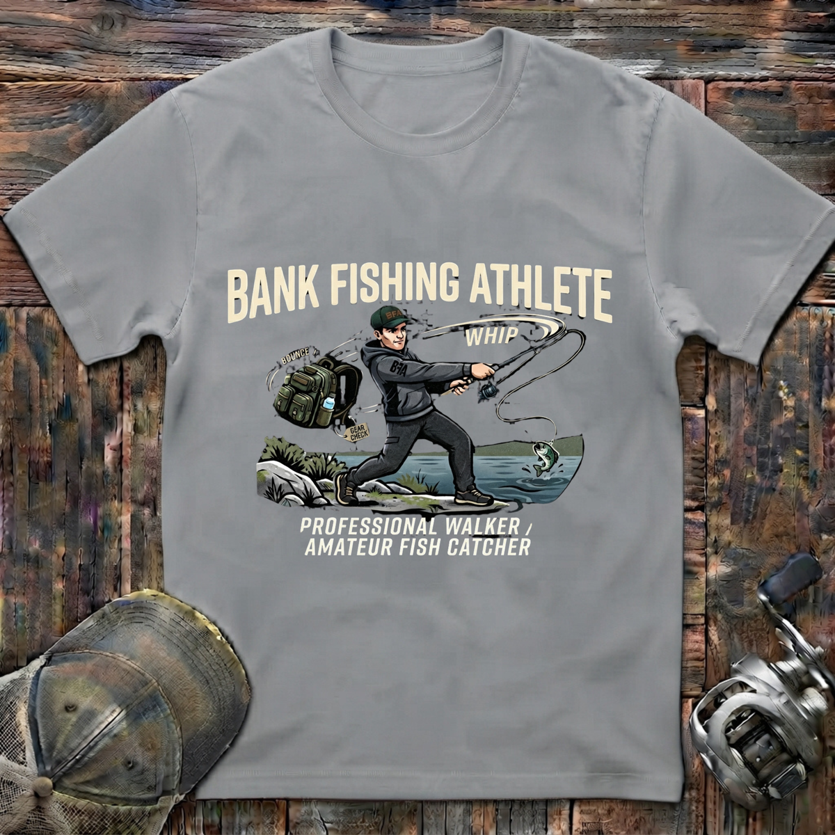 Bass fishing athlete in color T-Shirt